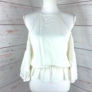 Delacy White Cold Shoulder Bell Sleeve Blouse